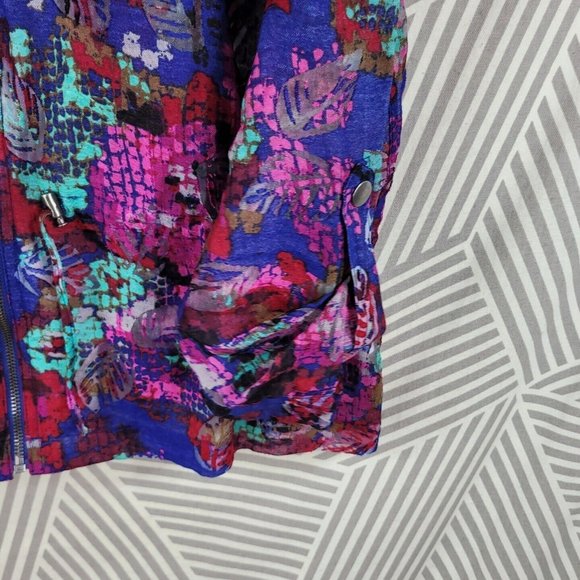 Ruby Rd Size 6 Mesh Jacket Tropical Zip Up Leaf Print Blue Pink Lightweight - Picture 4 of 8